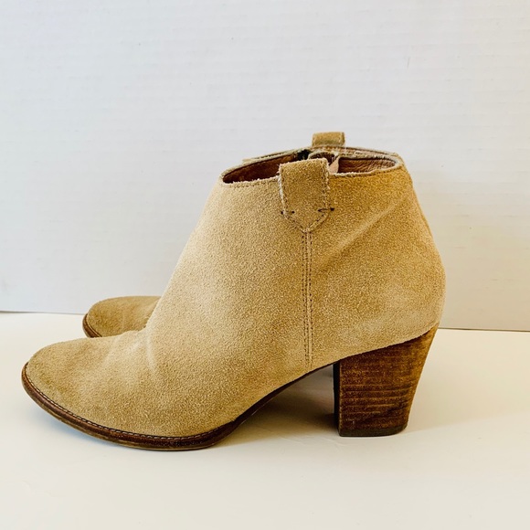 Madewell Shoes - Madewell Tan Suede Booties with Stacked Heel 7.5